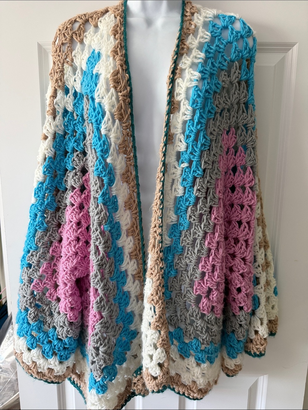 Granny Square open front sweater handmade pastel colors